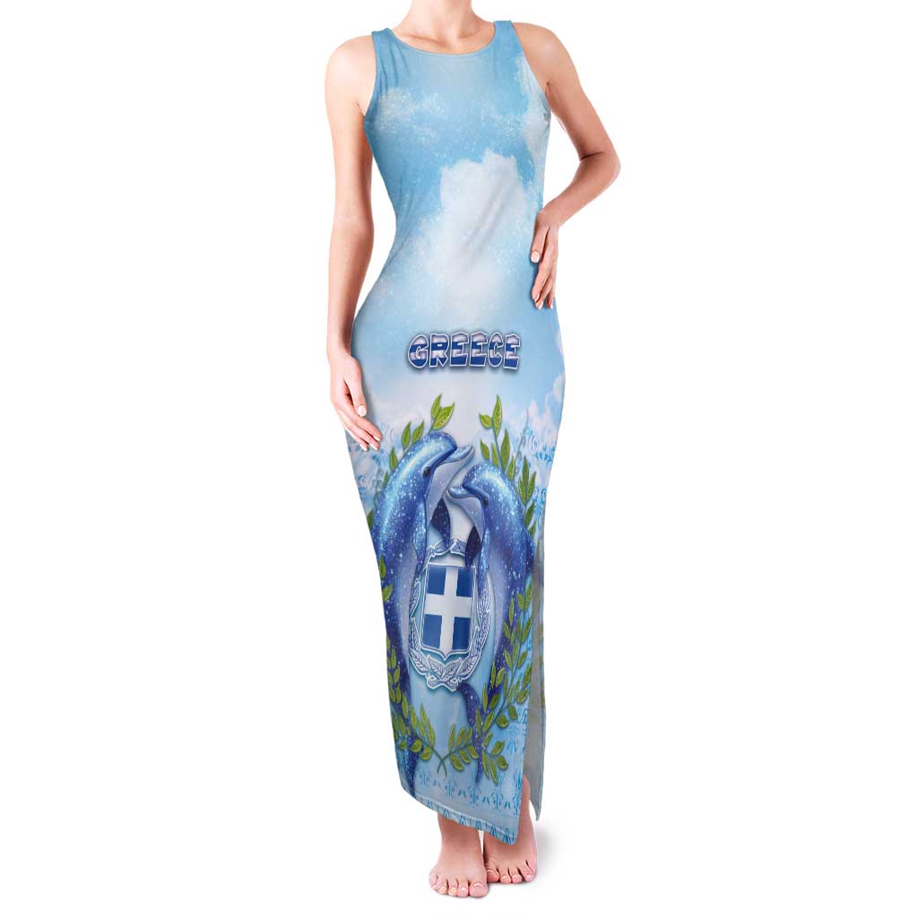 Personalized Greece Tank Maxi Dress Dolphins And Symbol - Wonder Print Shop