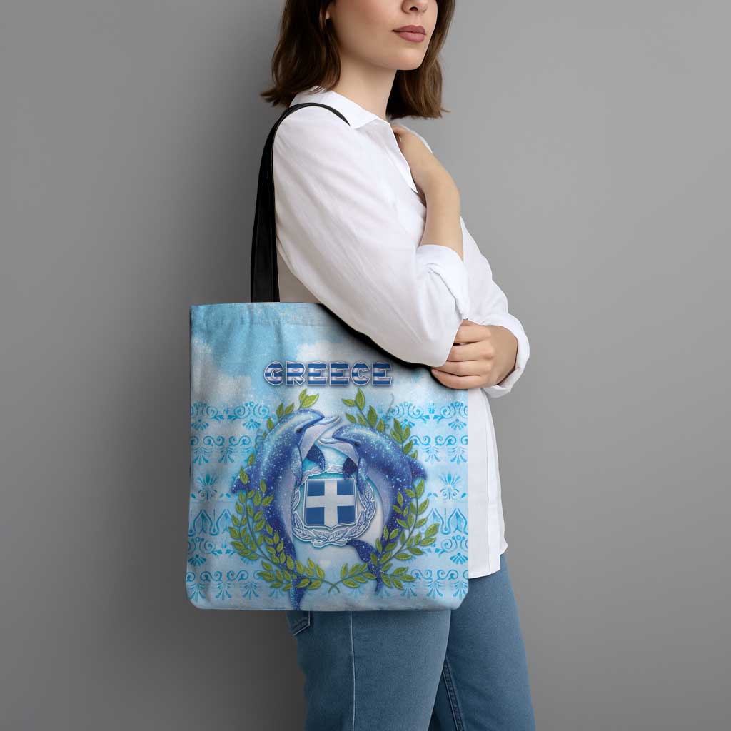 Greece Tote Bag Dolphins And Symbol - Wonder Print Shop