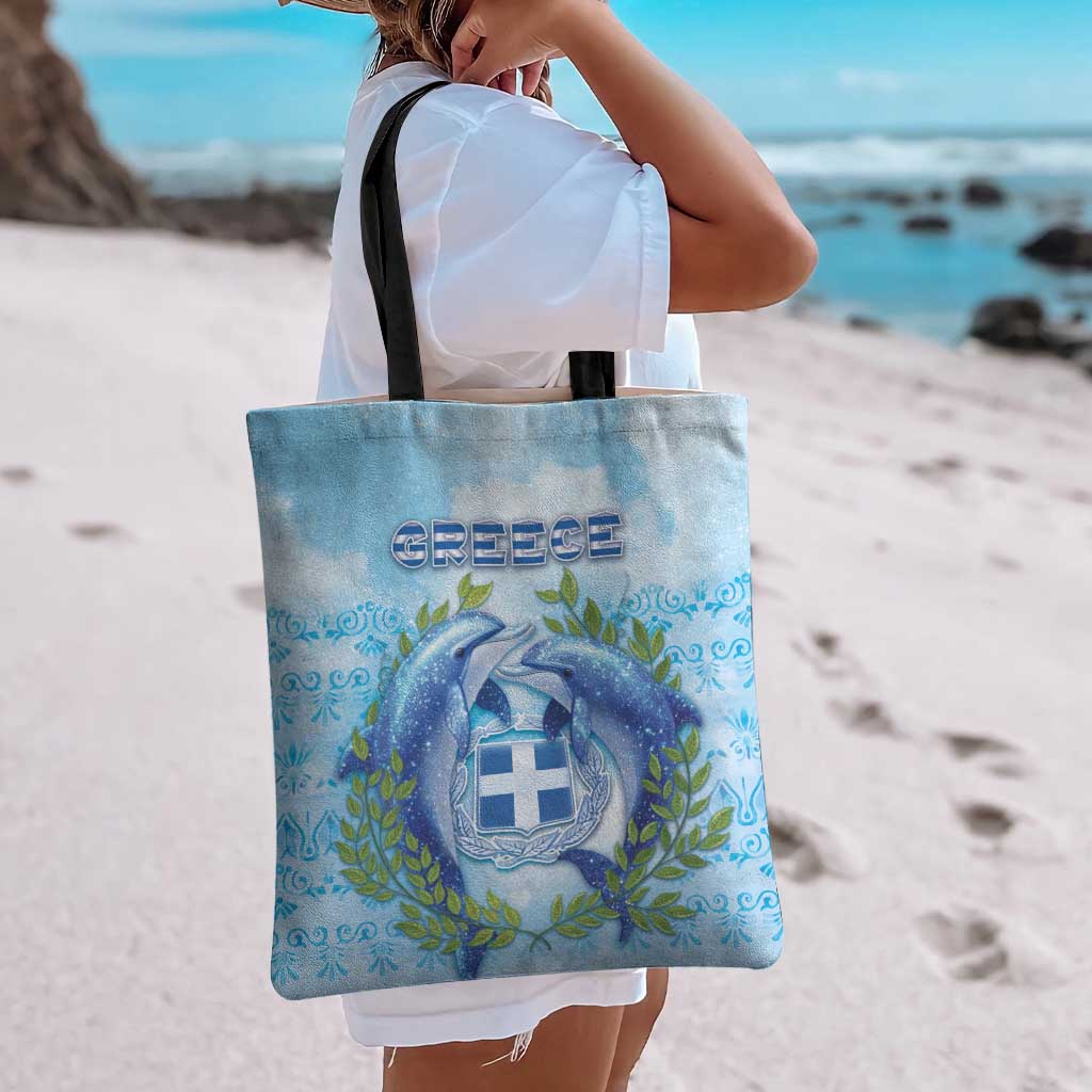 Greece Tote Bag Dolphins And Symbol - Wonder Print Shop