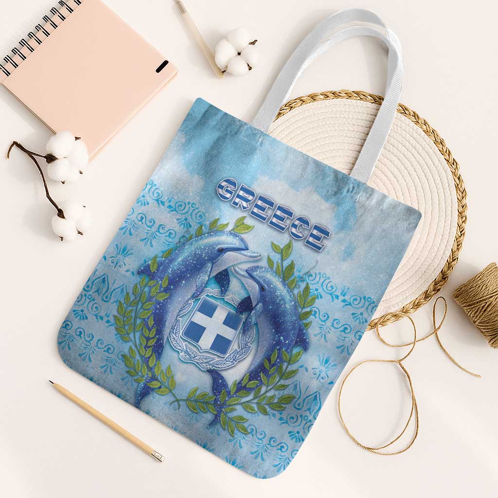 Greece Tote Bag Dolphins And Symbol - Wonder Print Shop