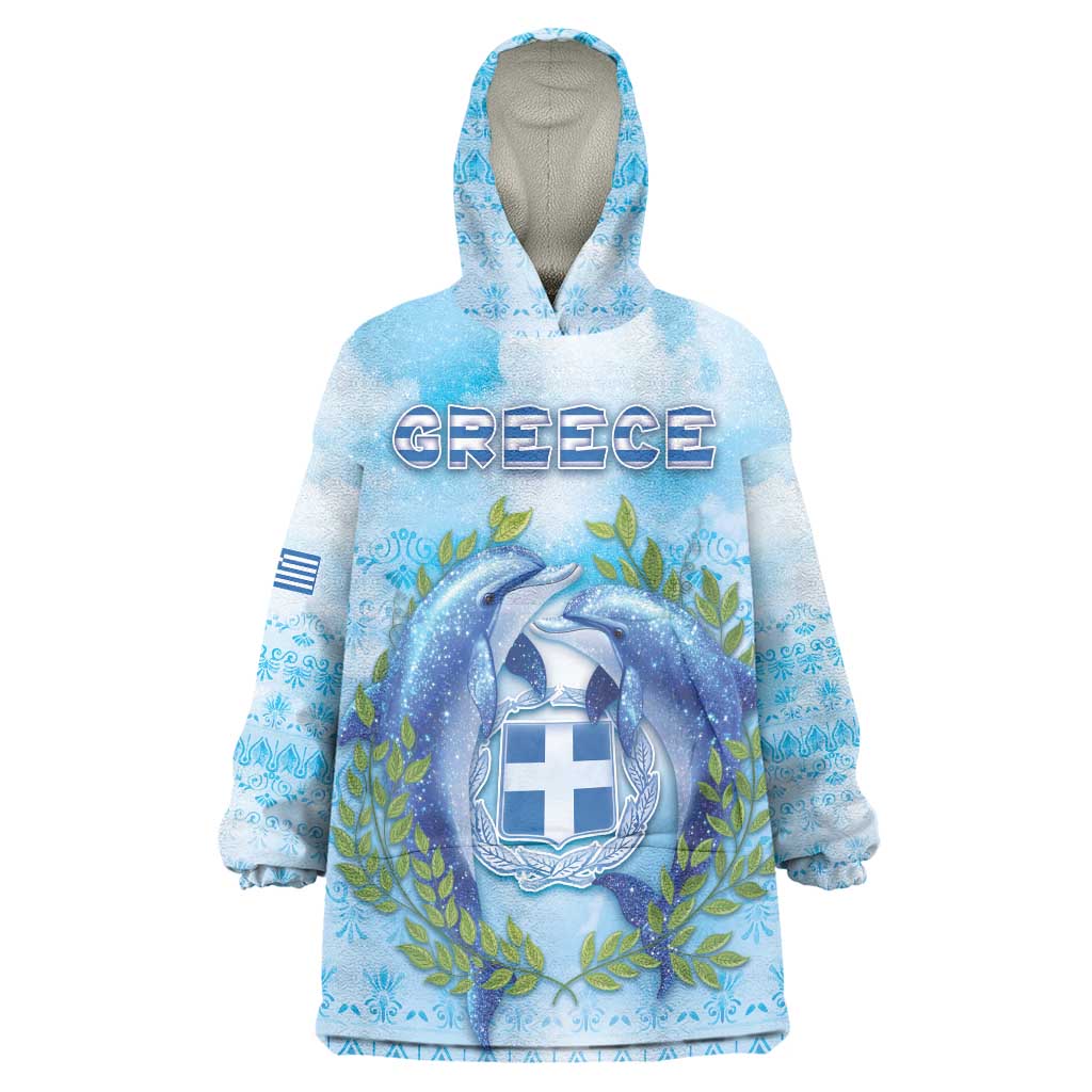 Personalized Greece Wearable Blanket Hoodie Dolphins And Symbol - Wonder Print Shop