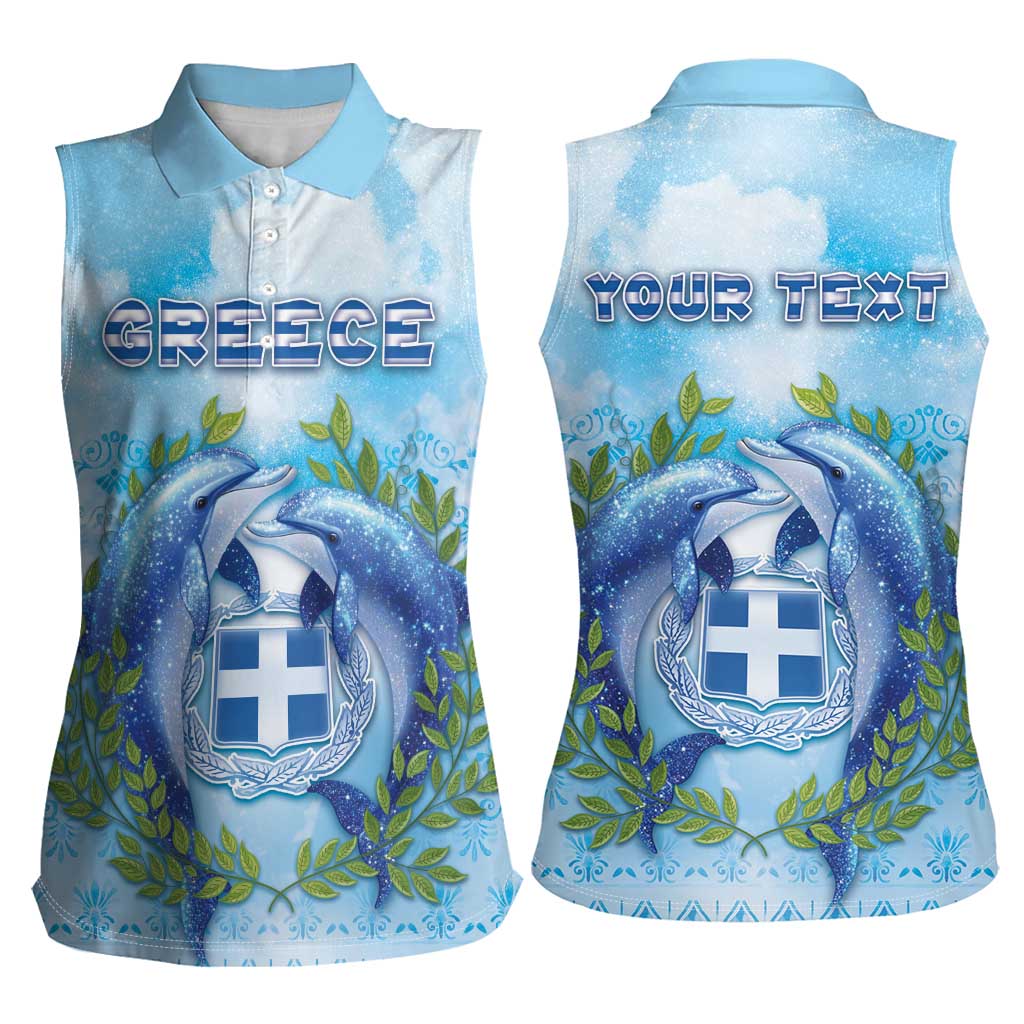 Personalized Greece Women Sleeveless Polo Shirt Dolphins And Symbol - Wonder Print Shop