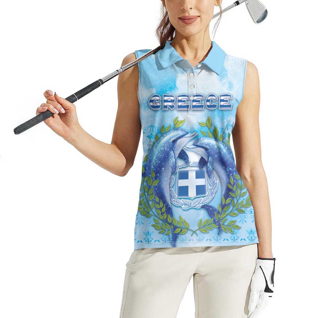 Personalized Greece Women Sleeveless Polo Shirt Dolphins And Symbol - Wonder Print Shop