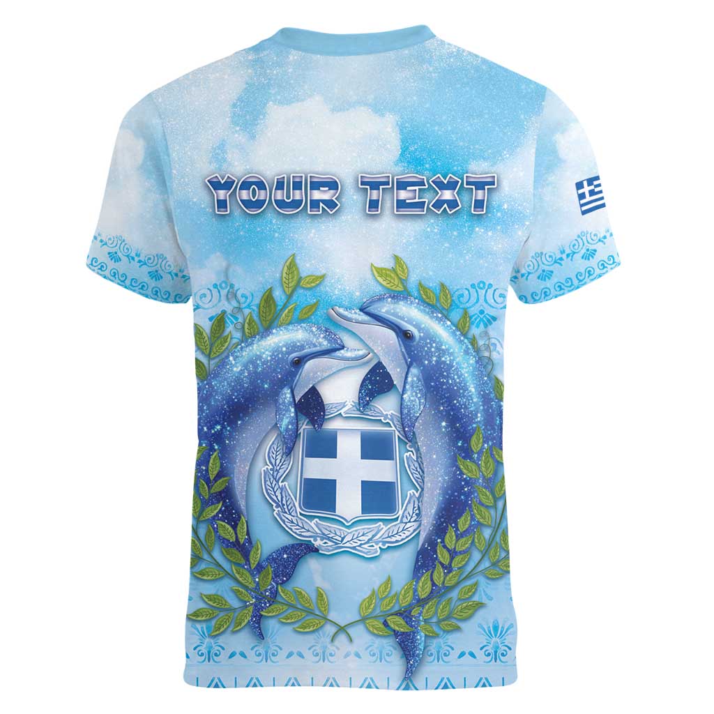 Personalized Greece Women V-Neck T-Shirt Dolphins And Symbol - Wonder Print Shop