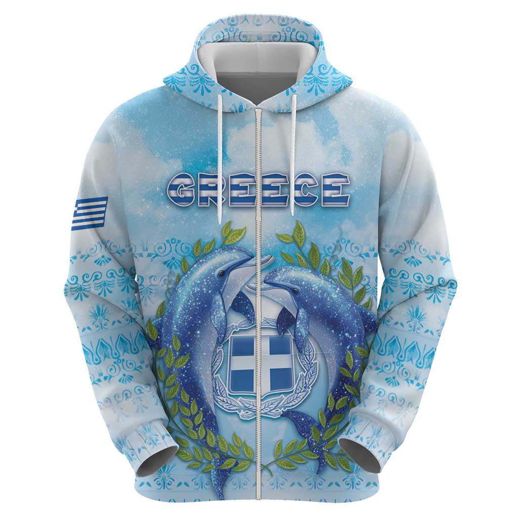 Personalized Greece Zip Hoodie Dolphins And Symbol - Wonder Print Shop
