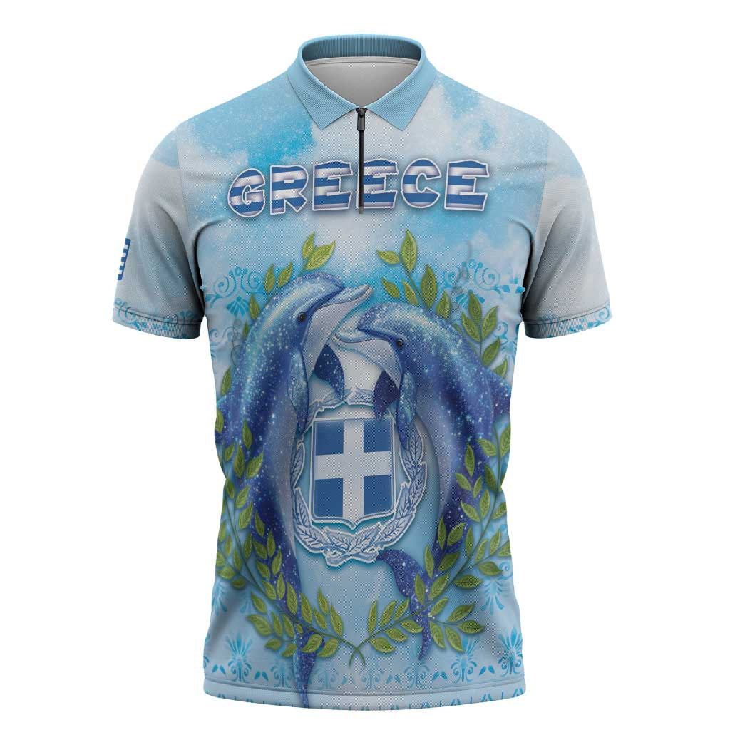 Personalized Greece Zipper Polo Shirt Dolphins And Symbol - Wonder Print Shop