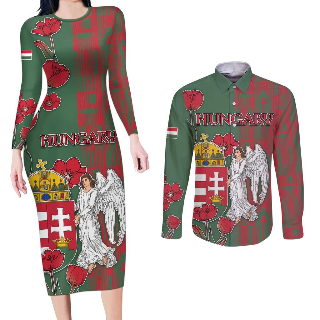 Personalized Hungary Couples Matching Long Sleeve Bodycon Dress and Long Sleeve Button Shirt Coat Of Arms 1896 - Wonder Print Shop
