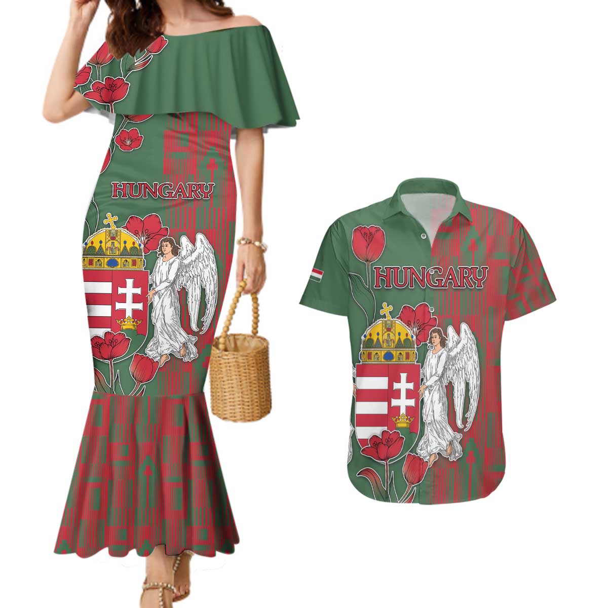 Personalized Hungary Couples Matching Mermaid Dress and Hawaiian Shirt Coat Of Arms 1896 - Wonder Print Shop