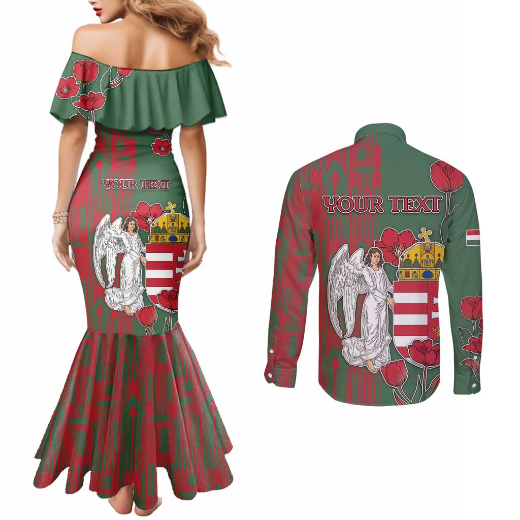 Personalized Hungary Couples Matching Mermaid Dress and Long Sleeve Button Shirt Coat Of Arms 1896 - Wonder Print Shop