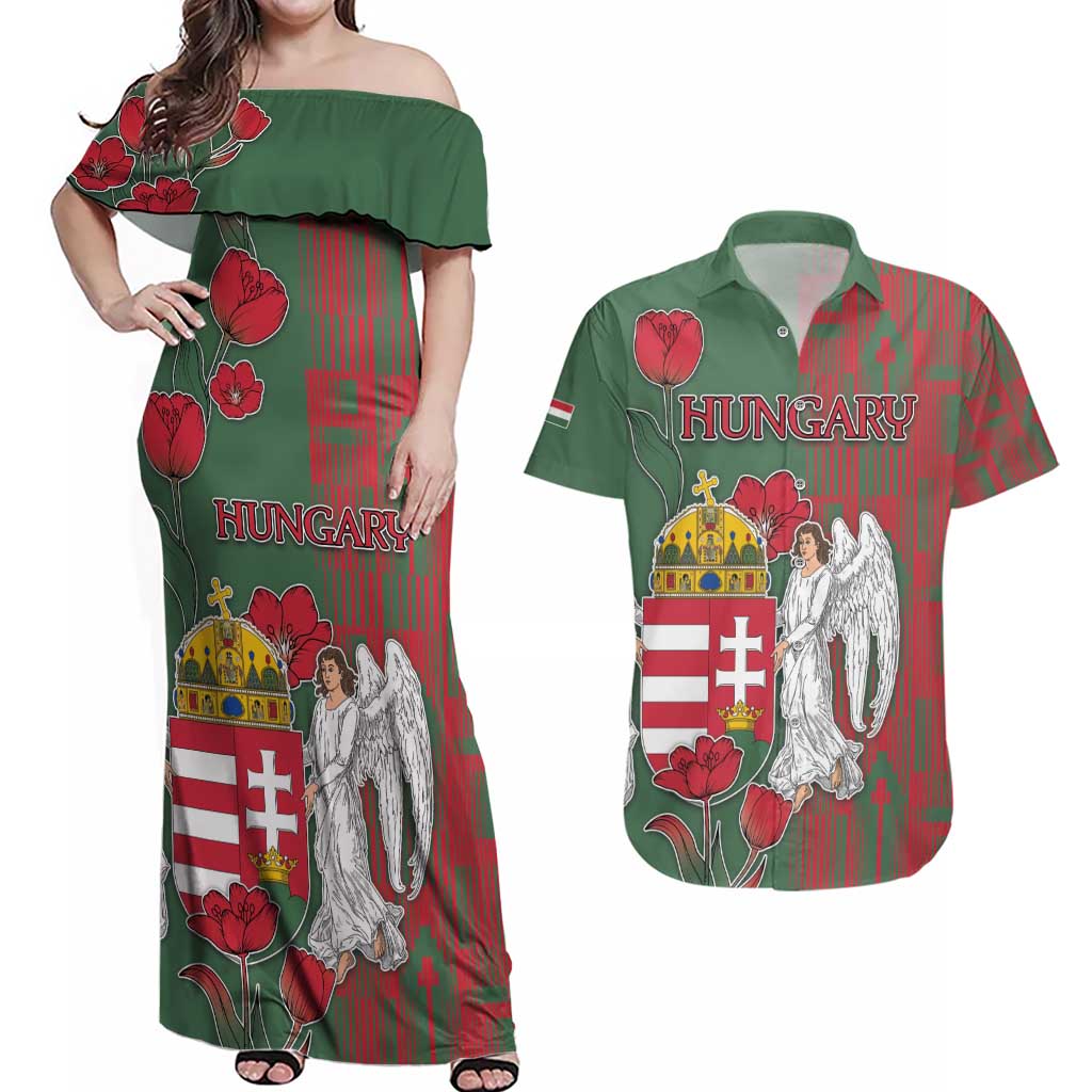 Personalized Hungary Couples Matching Off Shoulder Maxi Dress and Hawaiian Shirt Coat Of Arms 1896 - Wonder Print Shop