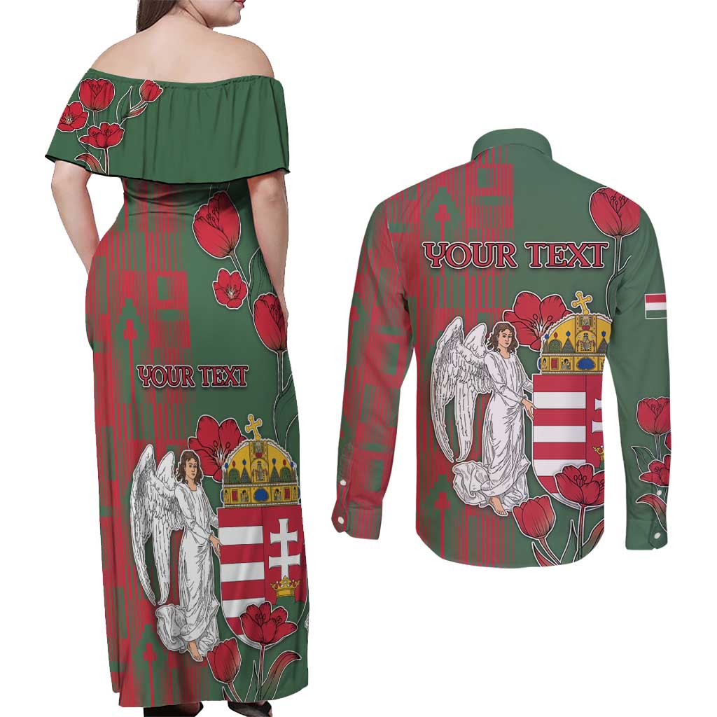 Personalized Hungary Couples Matching Off Shoulder Maxi Dress and Long Sleeve Button Shirt Coat Of Arms 1896 - Wonder Print Shop