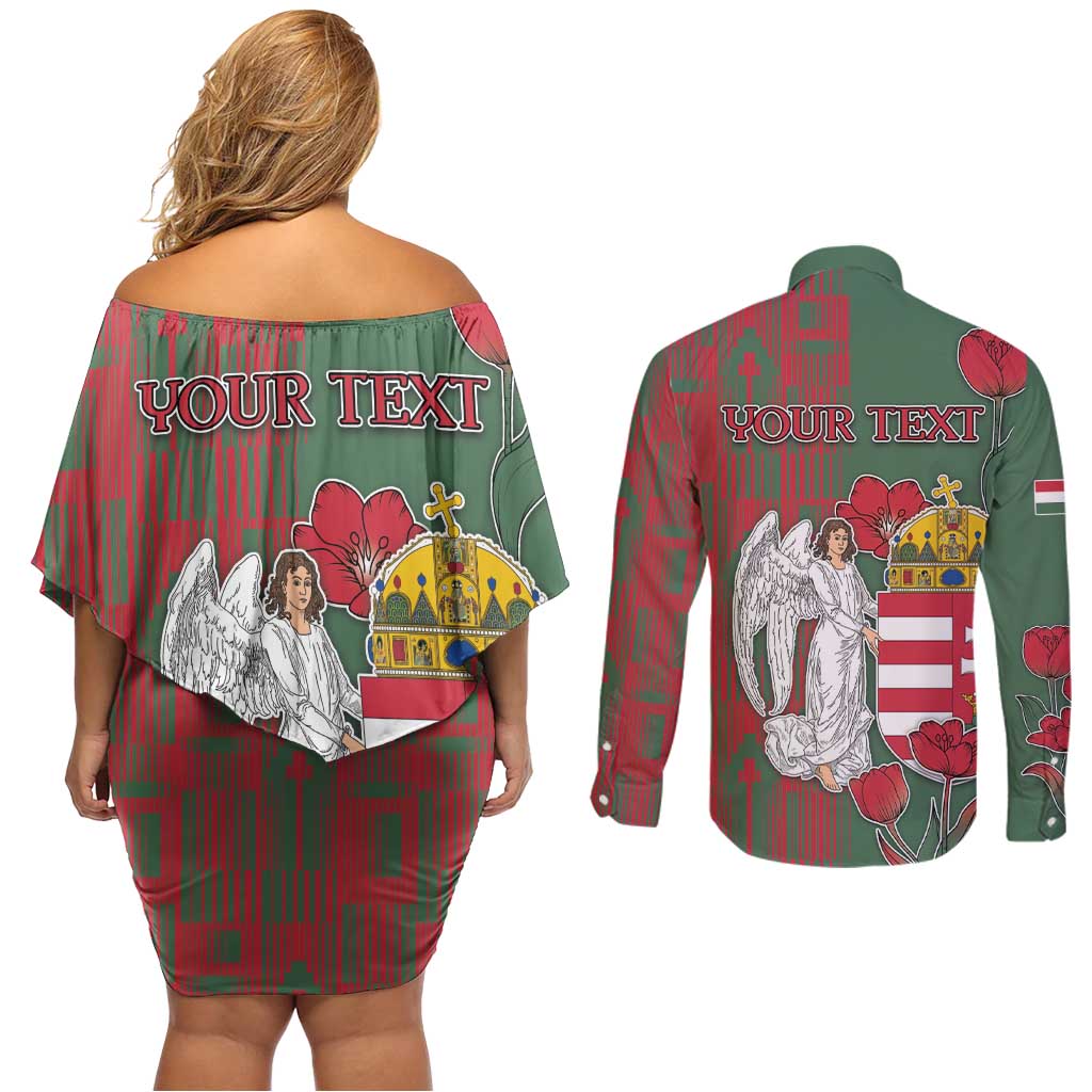 Personalized Hungary Couples Matching Off Shoulder Short Dress and Long Sleeve Button Shirt Coat Of Arms 1896 - Wonder Print Shop