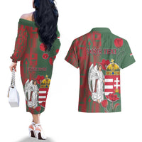 Personalized Hungary Couples Matching Off The Shoulder Long Sleeve Dress and Hawaiian Shirt Coat Of Arms 1896 - Wonder Print Shop