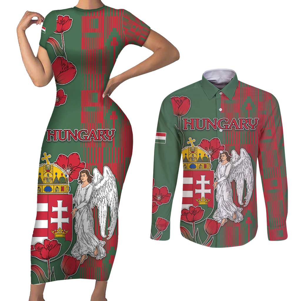Personalized Hungary Couples Matching Short Sleeve Bodycon Dress and Long Sleeve Button Shirt Coat Of Arms 1896 - Wonder Print Shop