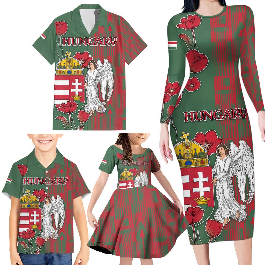 Personalized Hungary Family Matching Long Sleeve Bodycon Dress and Hawaiian Shirt Coat Of Arms 1896 - Wonder Print Shop