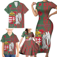 Personalized Hungary Family Matching Short Sleeve Bodycon Dress and Hawaiian Shirt Coat Of Arms 1896 - Wonder Print Shop