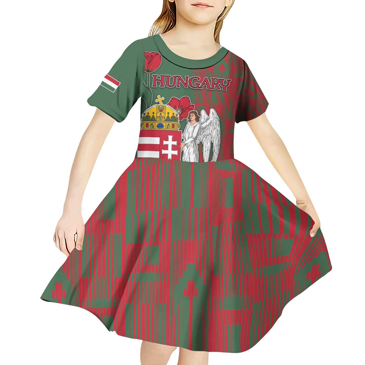 Personalized Hungary Kid Short Sleeve Dress Coat Of Arms 1896 - Wonder Print Shop