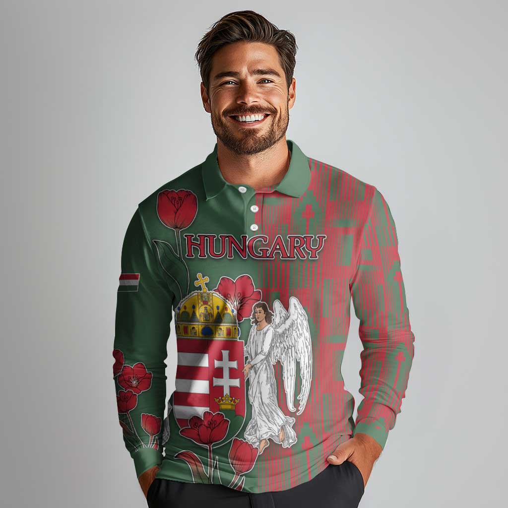 Personalized Hungary Long Sleeve Polo Shirt Coat Of Arms 1896 - Wonder Print Shop