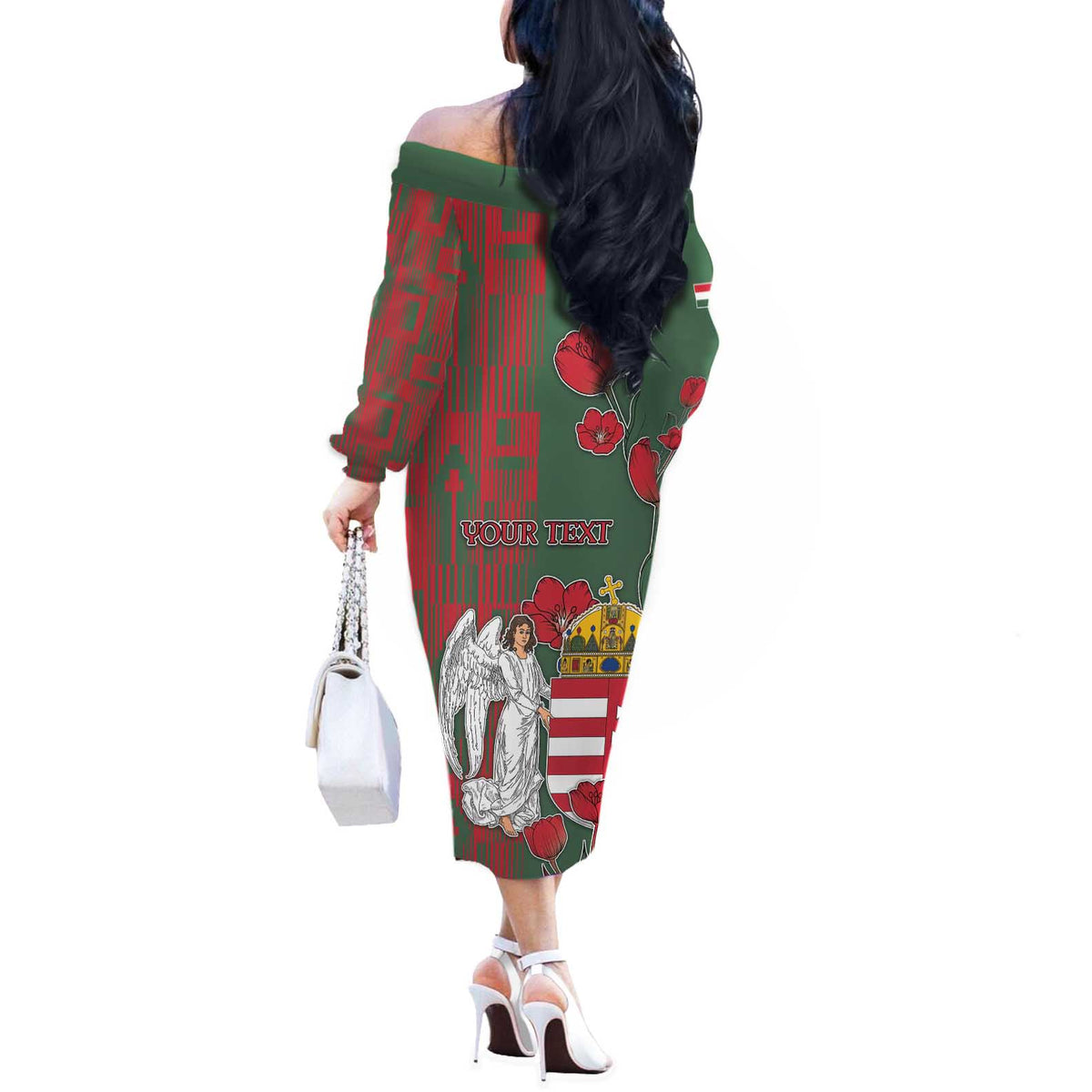 Personalized Hungary Off The Shoulder Long Sleeve Dress Coat Of Arms 1896 - Wonder Print Shop