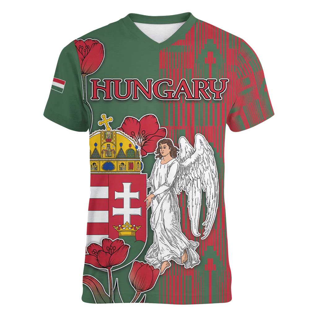 Personalized Hungary Women V-Neck T-Shirt Coat Of Arms 1896 - Wonder Print Shop