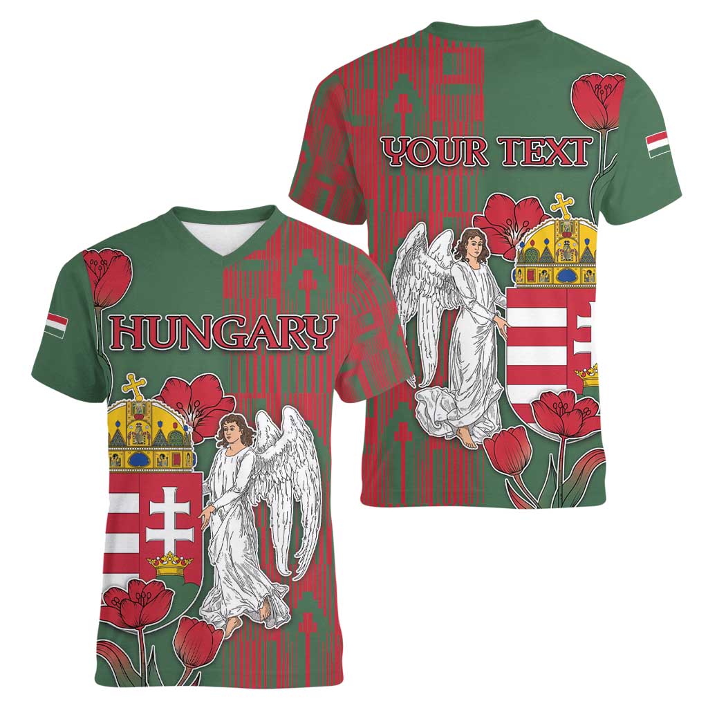 Personalized Hungary Women V-Neck T-Shirt Coat Of Arms 1896 - Wonder Print Shop