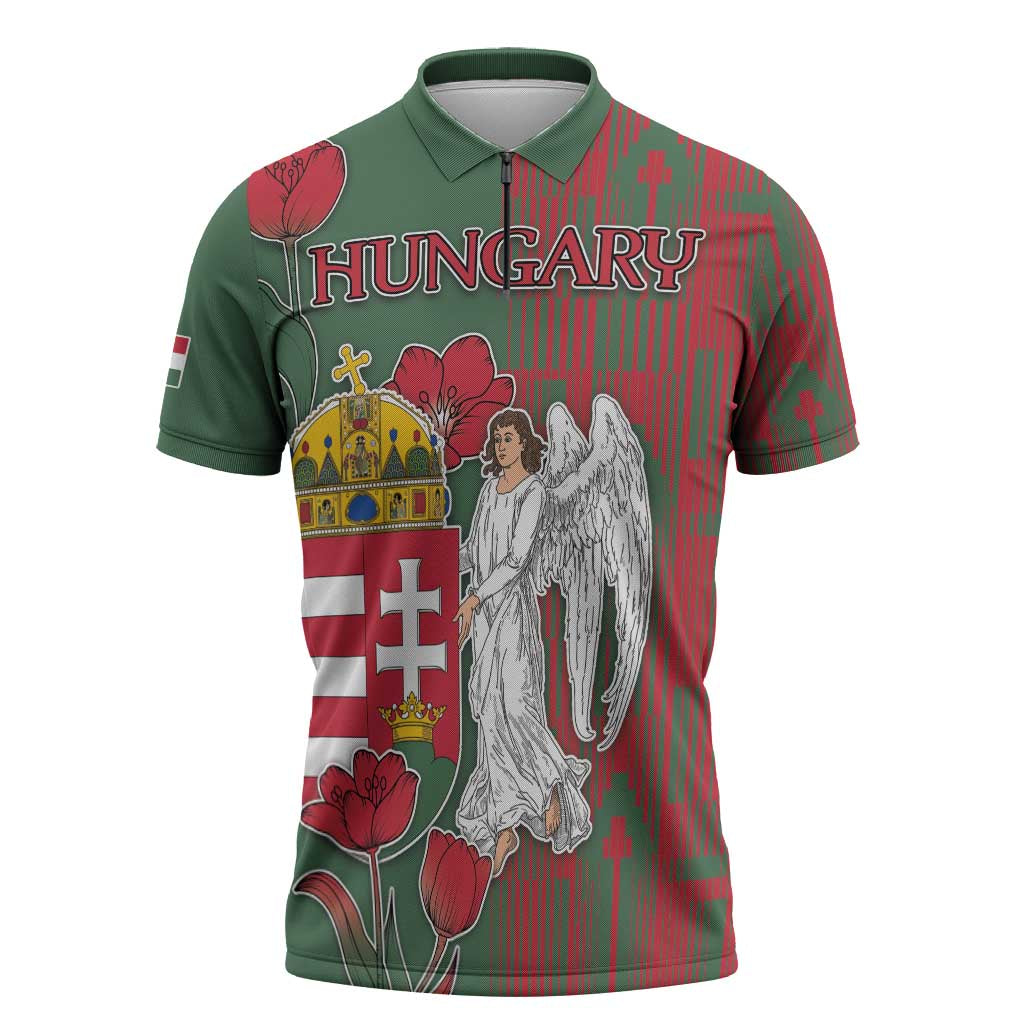 Personalized Hungary Zipper Polo Shirt Coat Of Arms 1896 - Wonder Print Shop