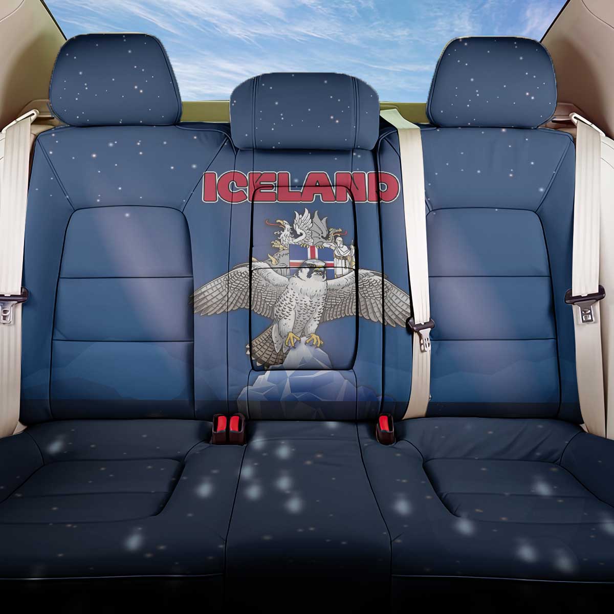 Iceland Back Car Seat Cover The Gyrfalcon With Symbol - Wonder Print Shop