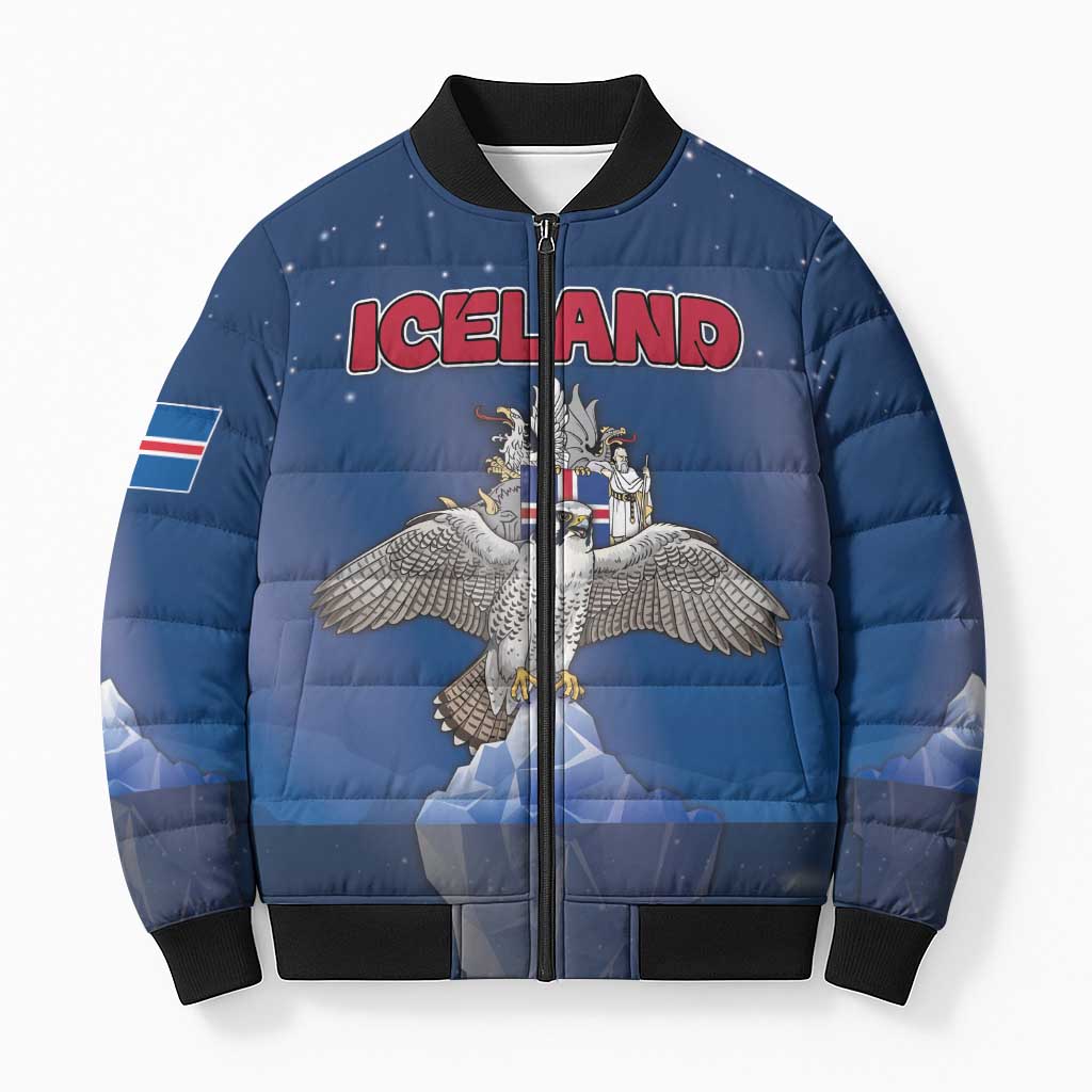 Personalized Iceland Bomber Puffer Jacket The Gyrfalcon With Symbol - Wonder Print Shop