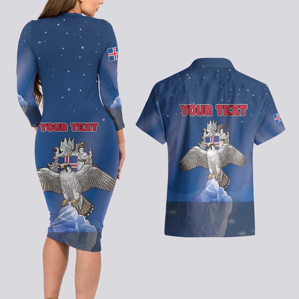 Personalized Iceland Couples Matching Long Sleeve Bodycon Dress and Hawaiian Shirt The Gyrfalcon With Symbol - Wonder Print Shop