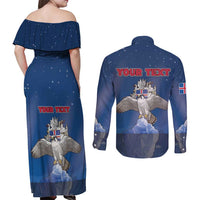 Personalized Iceland Couples Matching Off Shoulder Maxi Dress and Long Sleeve Button Shirt The Gyrfalcon With Symbol - Wonder Print Shop