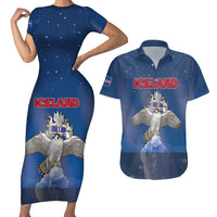 Personalized Iceland Couples Matching Short Sleeve Bodycon Dress and Hawaiian Shirt The Gyrfalcon With Symbol - Wonder Print Shop