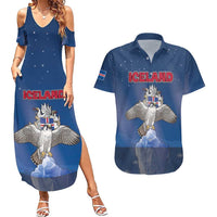 Personalized Iceland Couples Matching Summer Maxi Dress and Hawaiian Shirt The Gyrfalcon With Symbol - Wonder Print Shop
