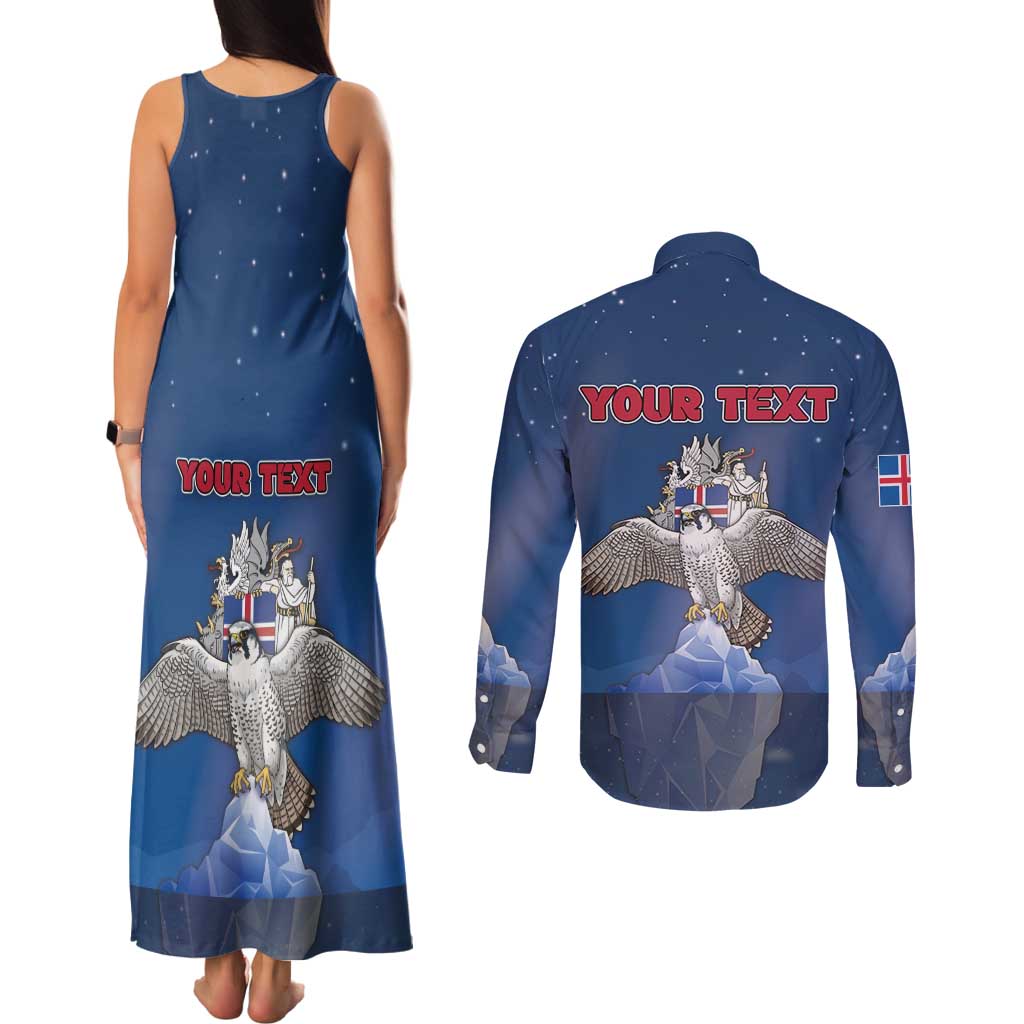 Personalized Iceland Couples Matching Tank Maxi Dress and Long Sleeve Button Shirt The Gyrfalcon With Symbol - Wonder Print Shop