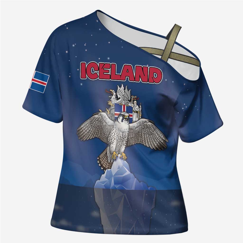 Personalized Iceland Cross Shoulder Shirt The Gyrfalcon With Symbol - Wonder Print Shop