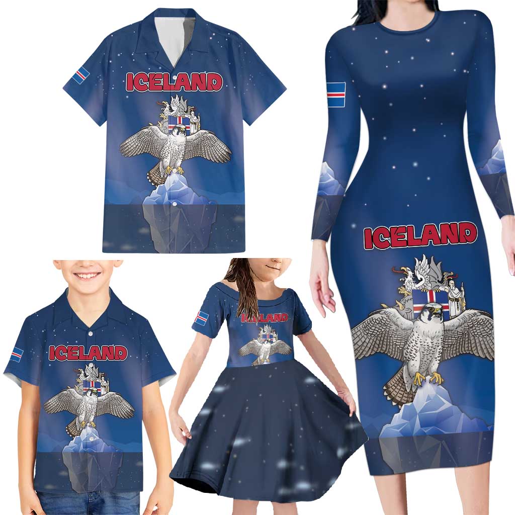 Personalized Iceland Family Matching Long Sleeve Bodycon Dress and Hawaiian Shirt The Gyrfalcon With Symbol - Wonder Print Shop