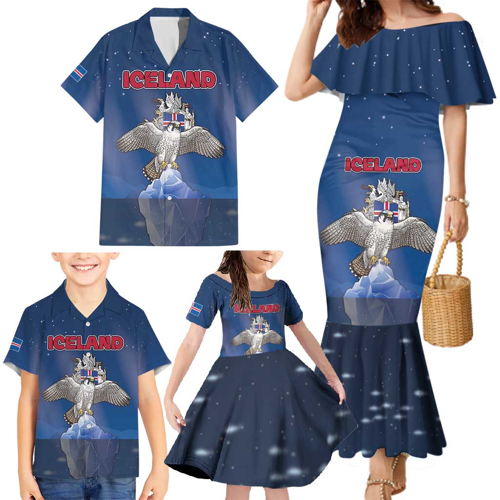 Personalized Iceland Family Matching Mermaid Dress and Hawaiian Shirt The Gyrfalcon With Symbol - Wonder Print Shop