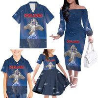 Personalized Iceland Family Matching Off The Shoulder Long Sleeve Dress and Hawaiian Shirt The Gyrfalcon With Symbol - Wonder Print Shop