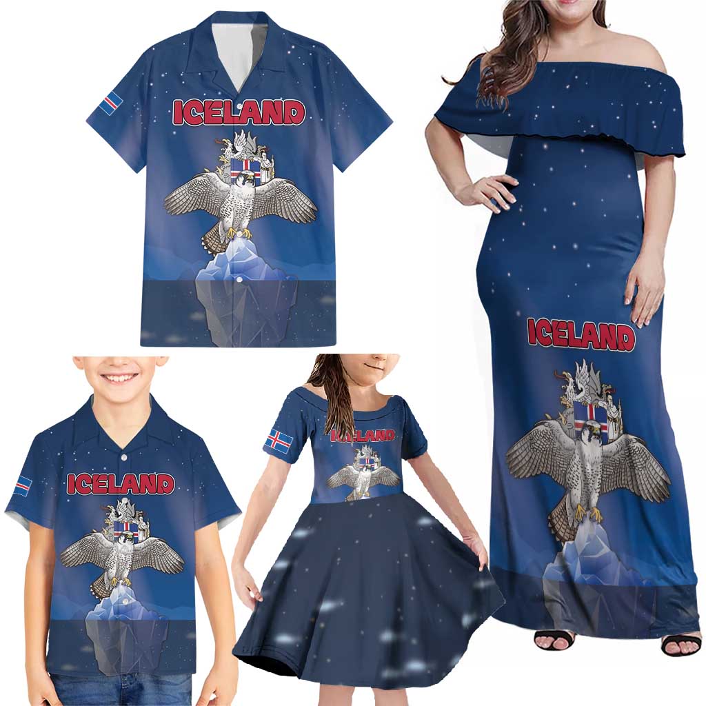 Personalized Iceland Family Matching Off Shoulder Maxi Dress and Hawaiian Shirt The Gyrfalcon With Symbol - Wonder Print Shop