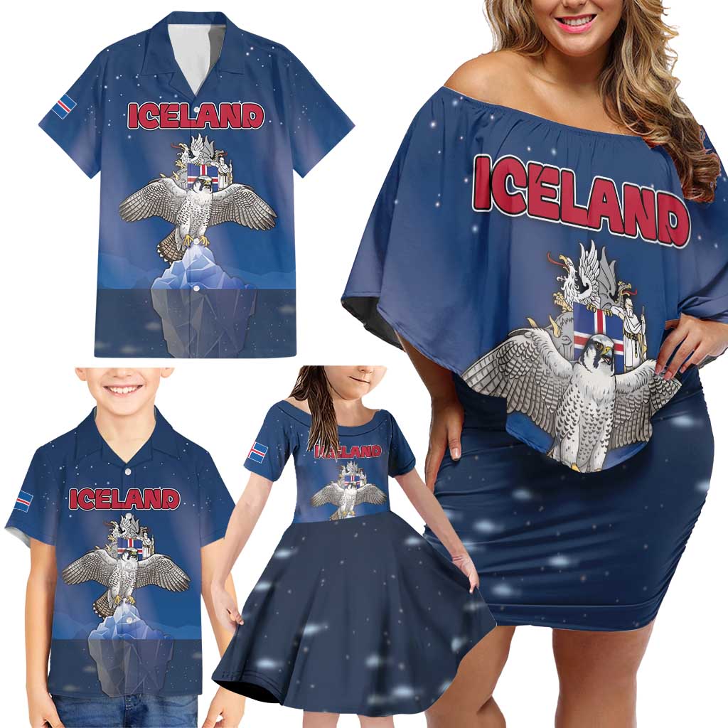 Personalized Iceland Family Matching Off Shoulder Short Dress and Hawaiian Shirt The Gyrfalcon With Symbol - Wonder Print Shop