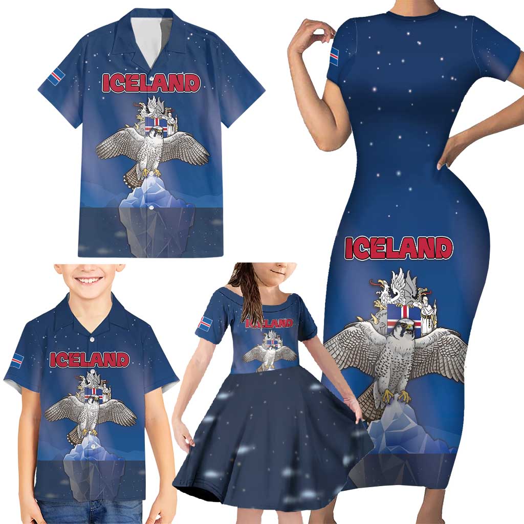 Personalized Iceland Family Matching Short Sleeve Bodycon Dress and Hawaiian Shirt The Gyrfalcon With Symbol - Wonder Print Shop