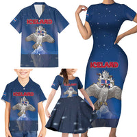 Personalized Iceland Family Matching Short Sleeve Bodycon Dress and Hawaiian Shirt The Gyrfalcon With Symbol - Wonder Print Shop