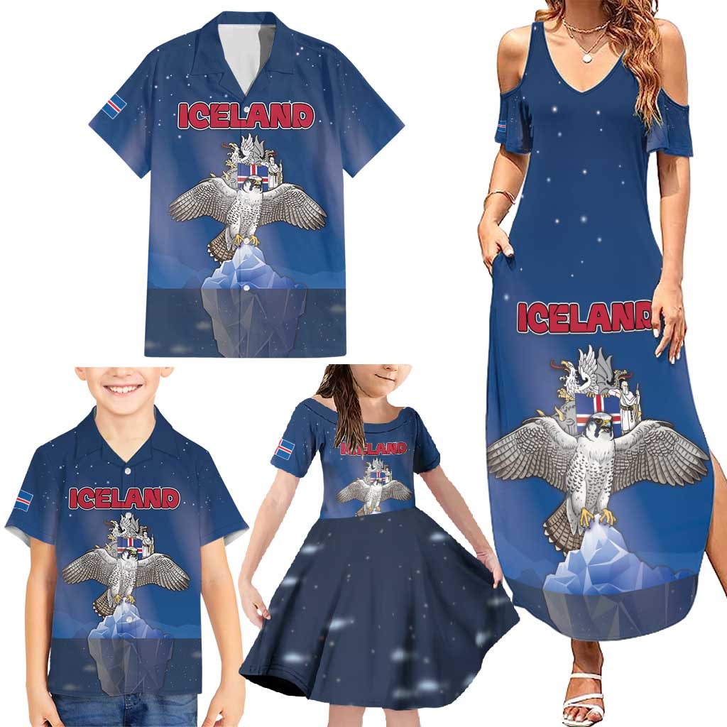 Personalized Iceland Family Matching Summer Maxi Dress and Hawaiian Shirt The Gyrfalcon With Symbol - Wonder Print Shop