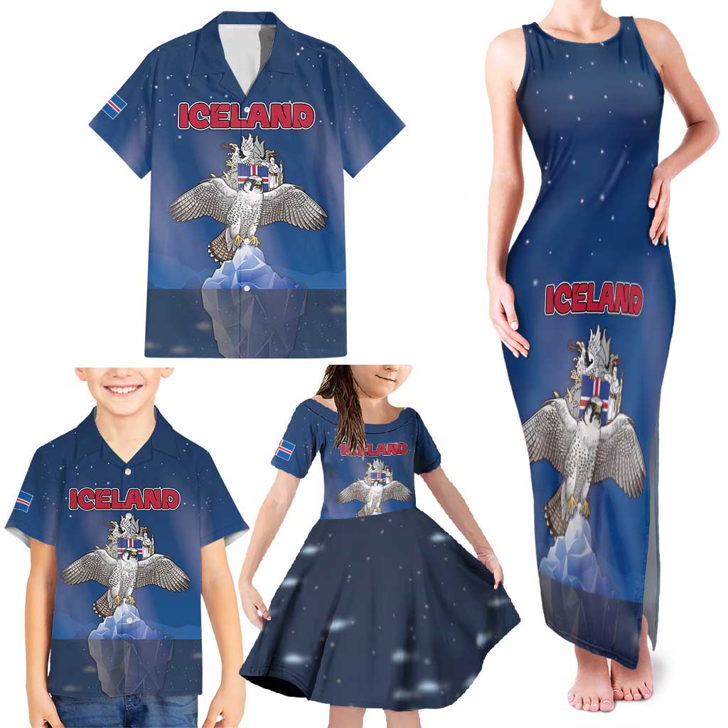 Personalized Iceland Family Matching Tank Maxi Dress and Hawaiian Shirt The Gyrfalcon With Symbol - Wonder Print Shop