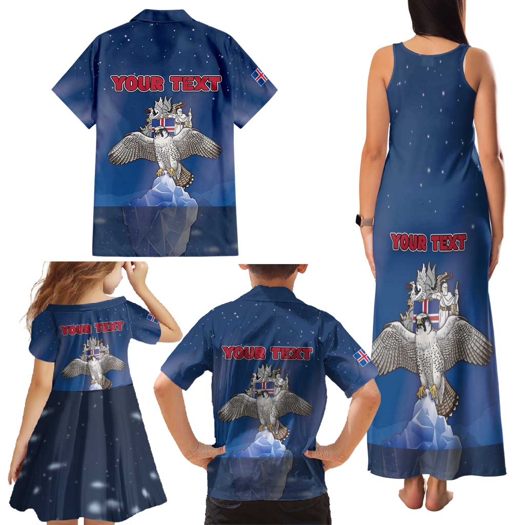Personalized Iceland Family Matching Tank Maxi Dress and Hawaiian Shirt The Gyrfalcon With Symbol - Wonder Print Shop