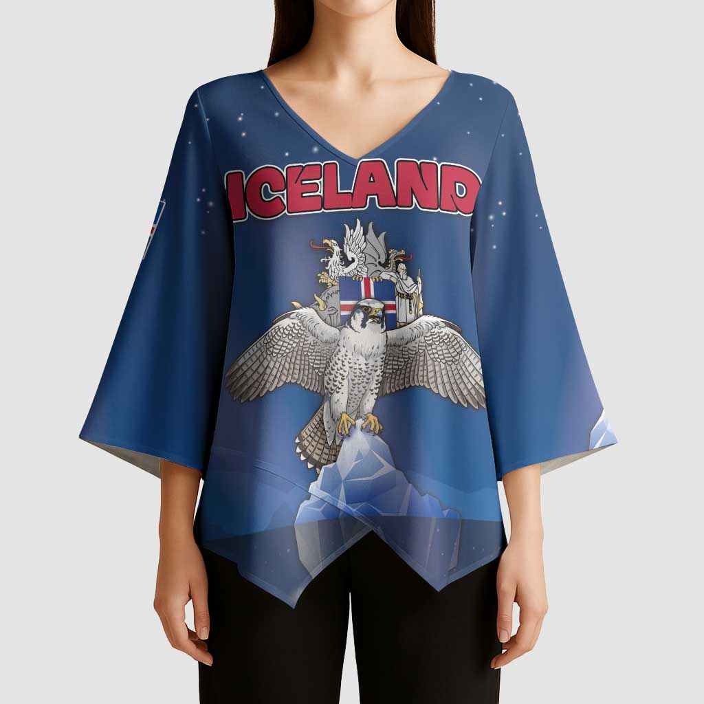 Personalized Iceland Kimono Sleeve Blouse The Gyrfalcon With Symbol - Wonder Print Shop