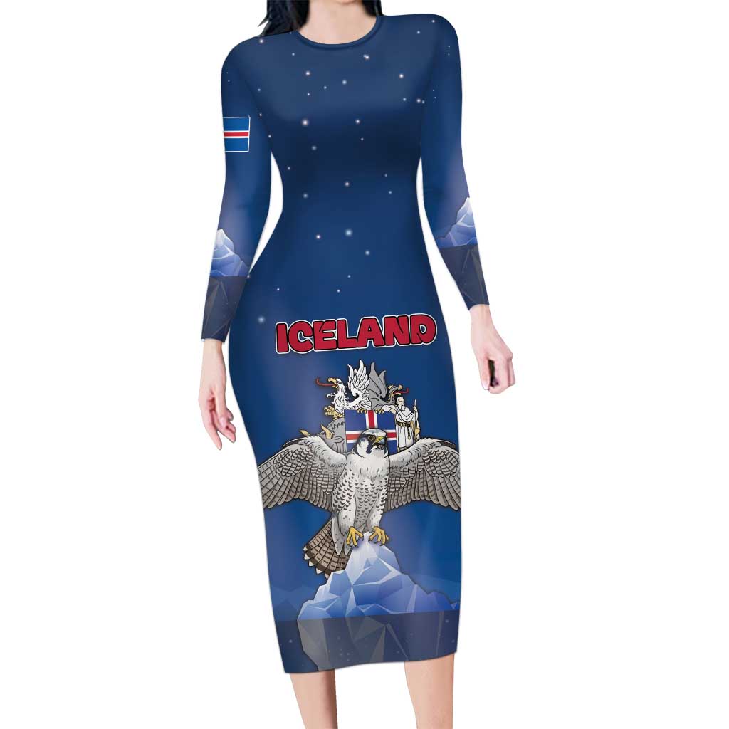 Personalized Iceland Long Sleeve Bodycon Dress The Gyrfalcon With Symbol - Wonder Print Shop