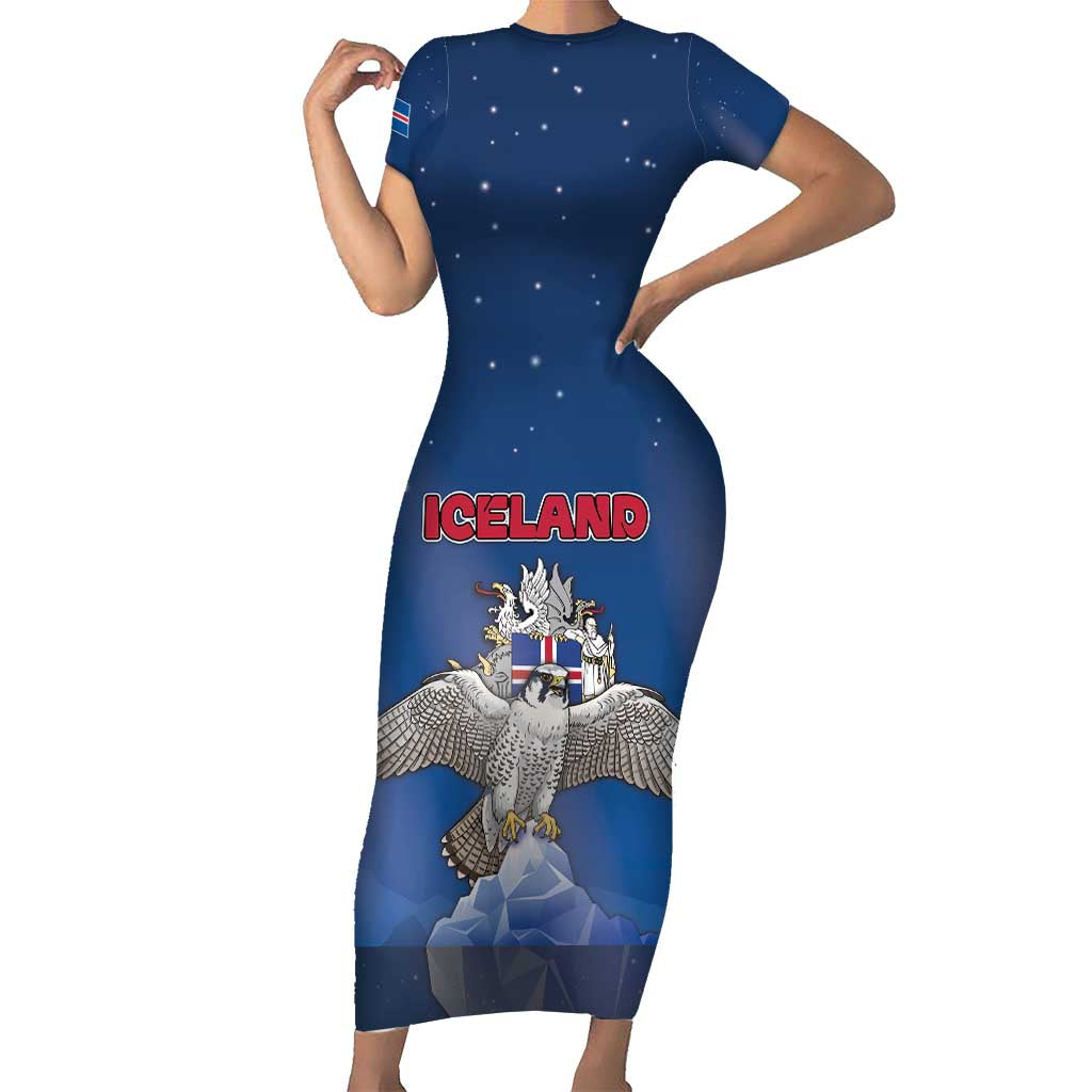 Personalized Iceland Short Sleeve Bodycon Dress The Gyrfalcon With Symbol - Wonder Print Shop