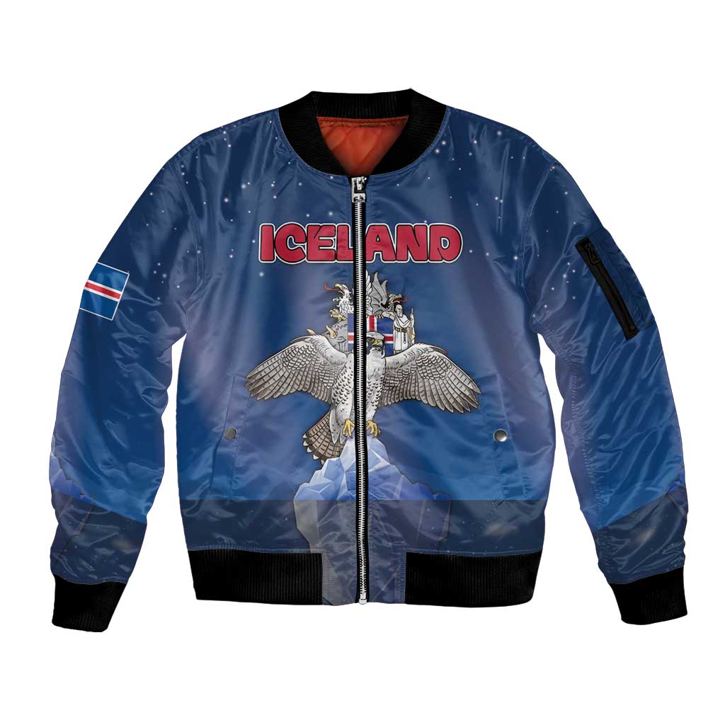Personalized Iceland Sleeve Zip Bomber Jacket The Gyrfalcon With Symbol - Wonder Print Shop