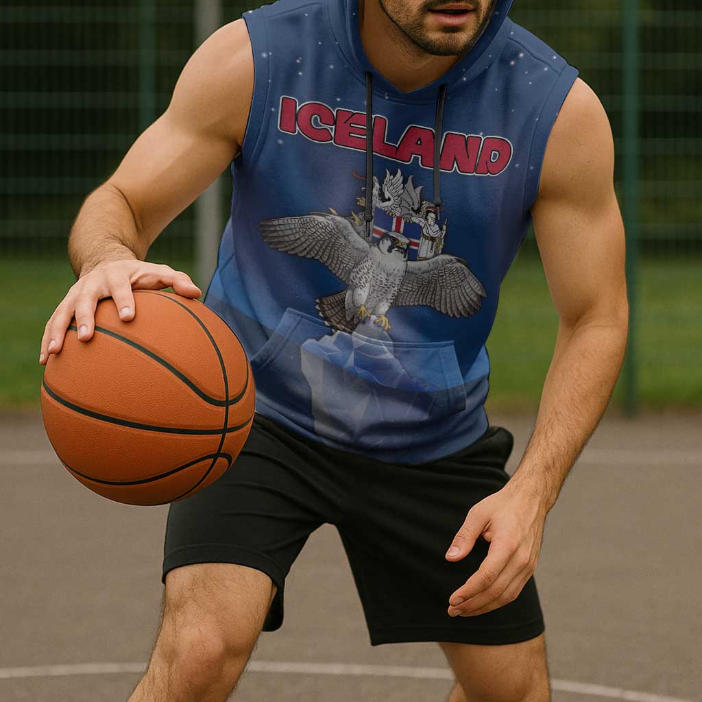 Personalized Iceland Sleeveless Hoodie The Gyrfalcon With Symbol - Wonder Print Shop