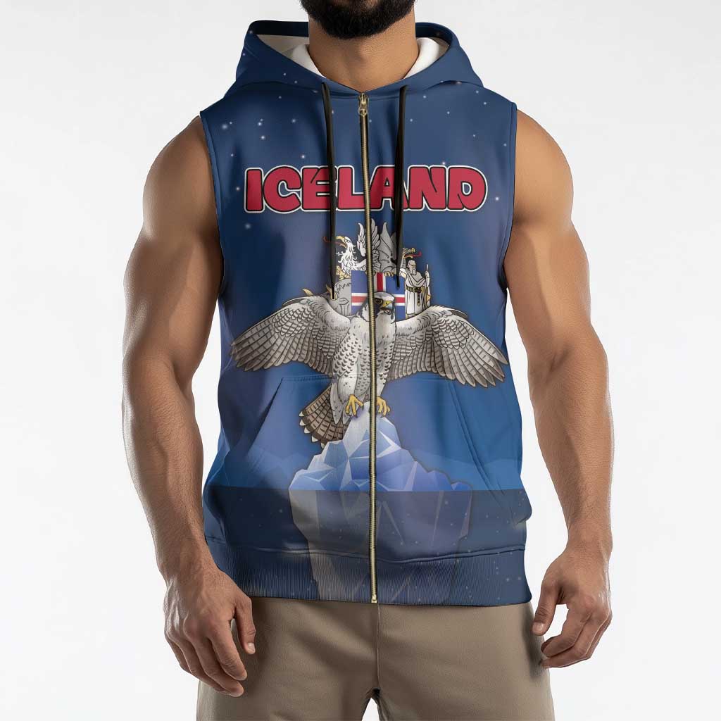 Personalized Iceland Sleeveless Zip Hoodie The Gyrfalcon With Symbol - Wonder Print Shop